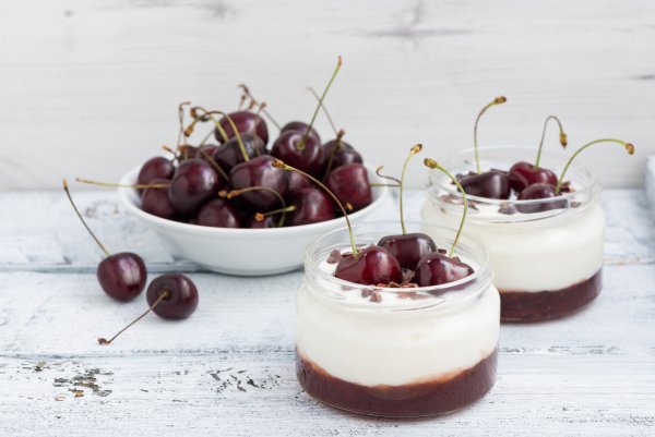Молочный десерт с вишней