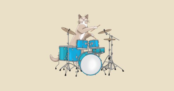 Кот играет на барабанах