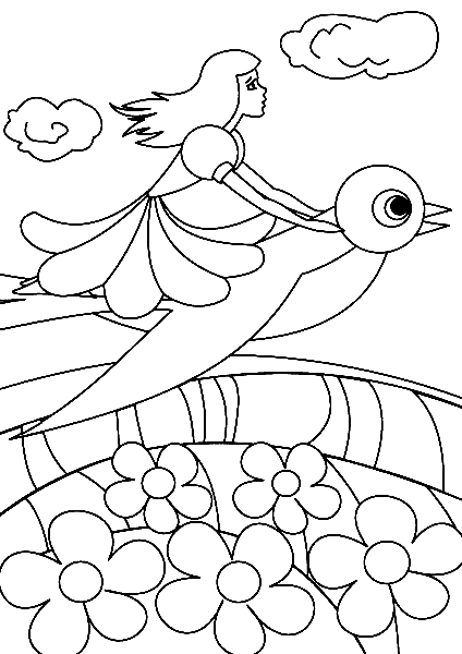 Дюймовочка и Ласточка раскраска