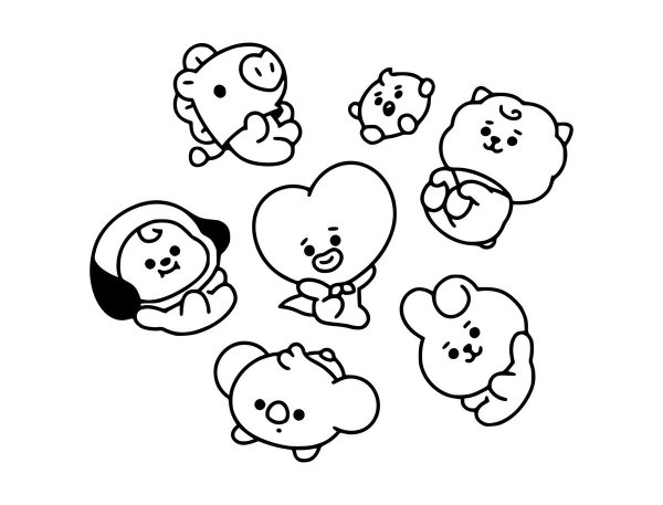 Стикеры bt21 BTS чб