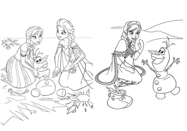 Раскраска Эльза и Анна и Олаф 2