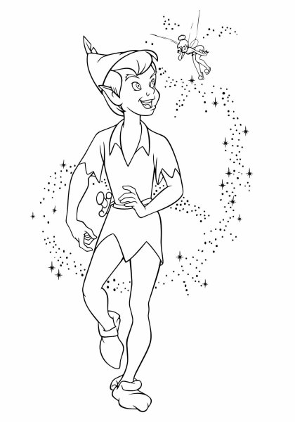 Раскраска Питер Пэн и Динь Динь