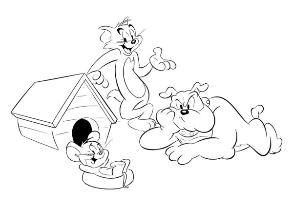 Раскраска для детей по мультику том и Джерри