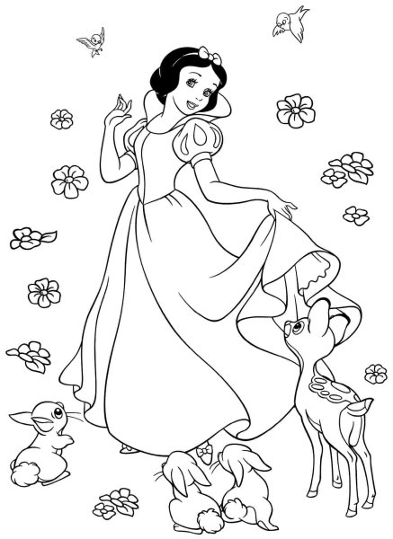 Раскраска принцессы Disney Белоснежка и семь гномов