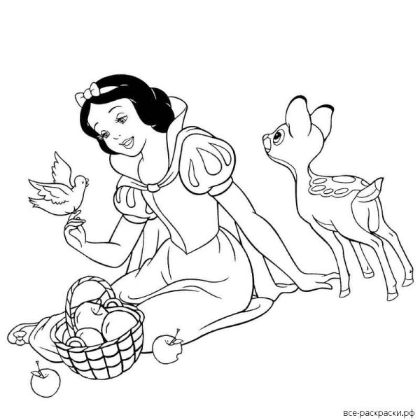 Раскраска Белоснежка и семь гномов