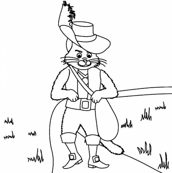 Раскраска кота в сапогах из сказки Шарля Перро