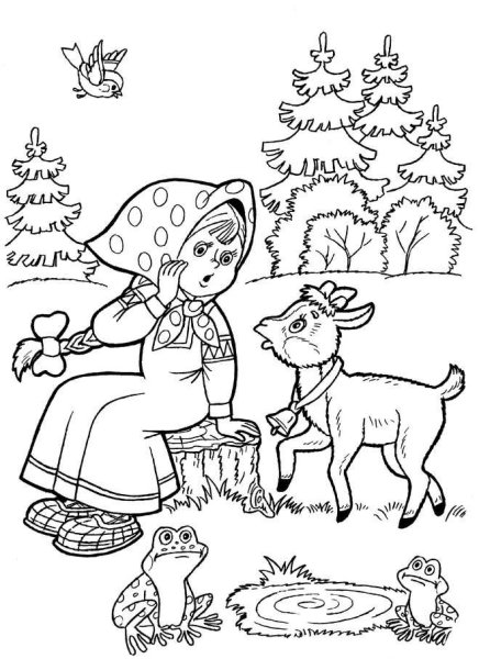Раскраска к сказке Лисичка со скалочкой