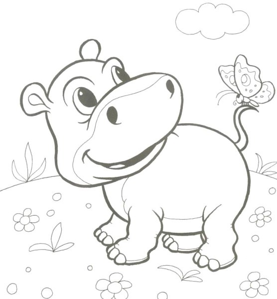 Раскраска Бегемот для детей 3-4 лет