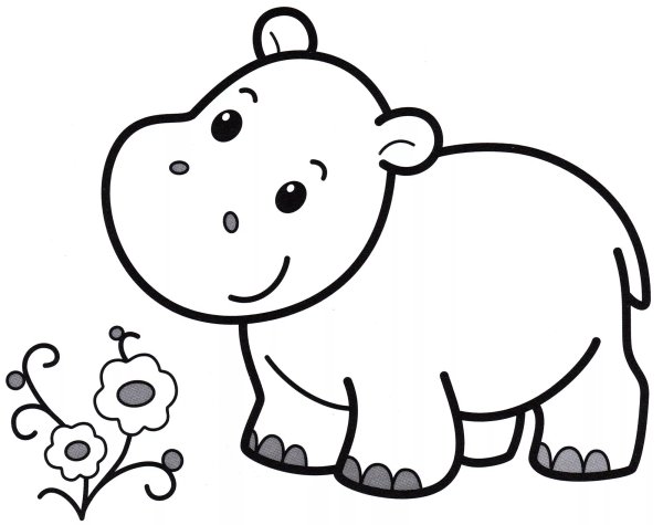 Раскраска Бегемот для детей 3-4 лет
