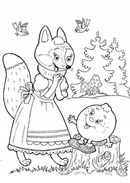 Герои сказки Колобок раскраска