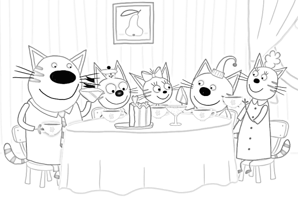 Три кота мультик раскраска