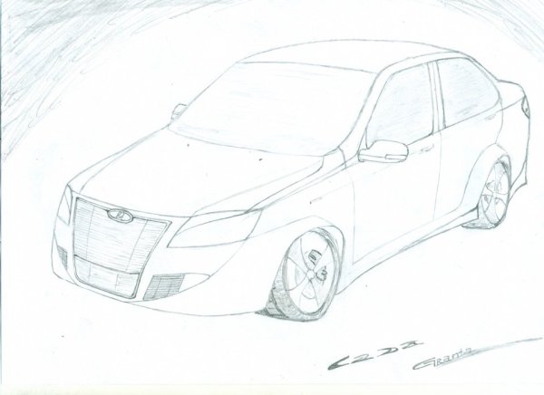 Лада Гранта рисунок карандашом спереди