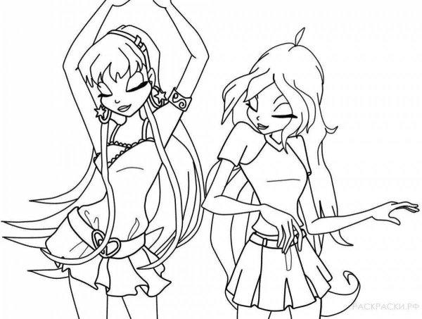 Раскраска Винкс Флора Блум и Стелла