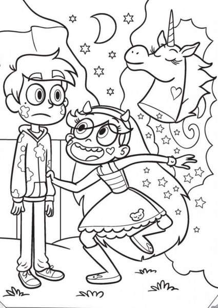 Звёздная принцесса и силы зла раскраска