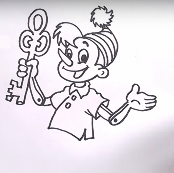 Буратино рисунок для детей