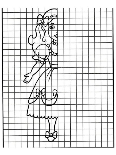 Сложные дорисовки для детей по клеточкам