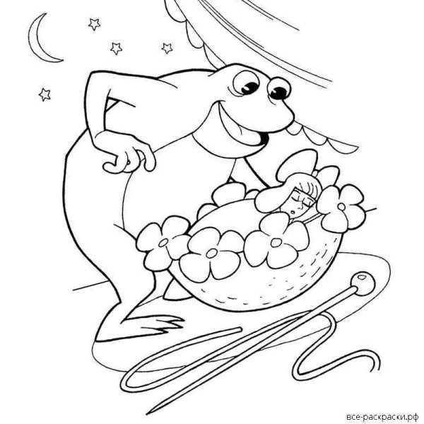 Дюймовочка и жаба раскраска