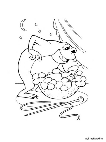 Раскраска Дюймовочка в жилище полевой мыши