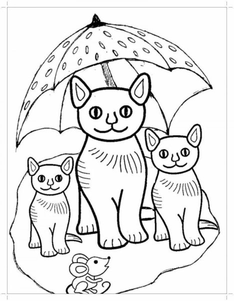 Раскраска кошка с котятами