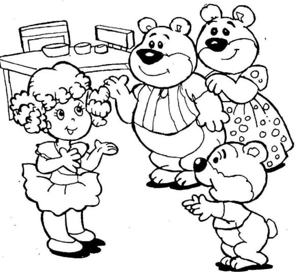 Раскраска по сказке три медведя для детей
