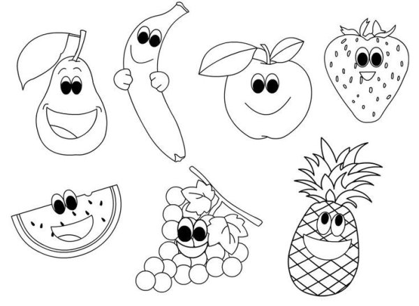 Картинки раскраски веселые фрукты и овощи (52 фото)