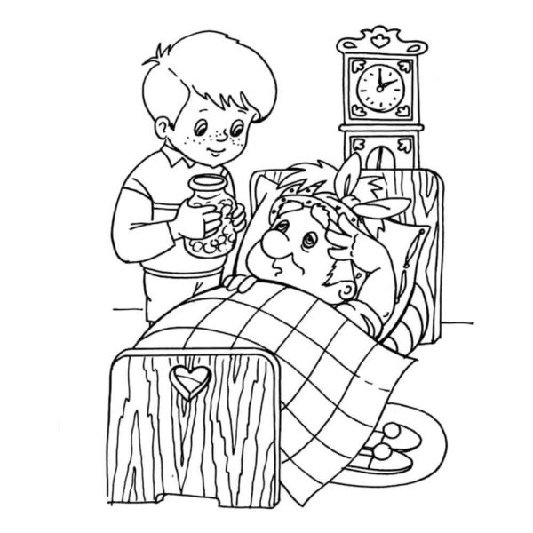 Раскраска малыш и Карлсон который живет на крыше