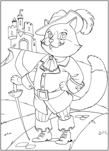 Раскраска кот в сапогах Шарль Перро