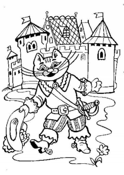 Раскраска кот в сапогах Шарль Перро