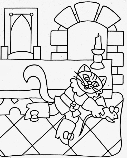 Раскраска кота в сапогах из сказки Шарля Перро