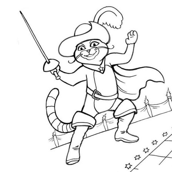 Раскраска кот в сапогах Шарль Перро