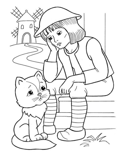 Кот в сапогах с мышкой раскраска