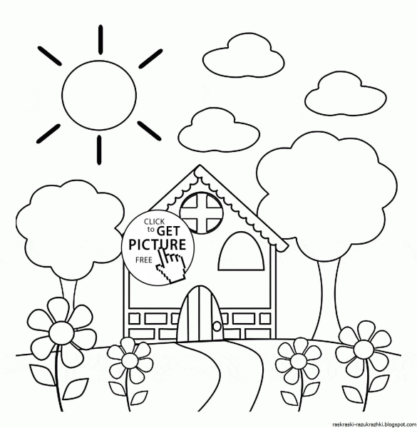 Раскраска дом с садом для детей