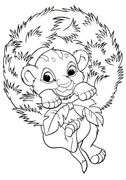 Раскраска Тигренок новогодний