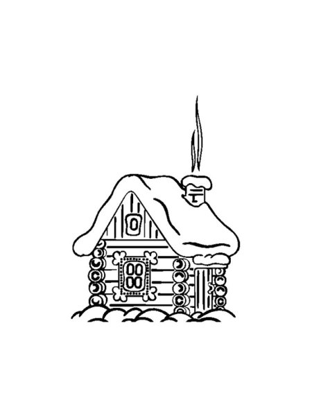 Раскраска зимняя избушка для детей