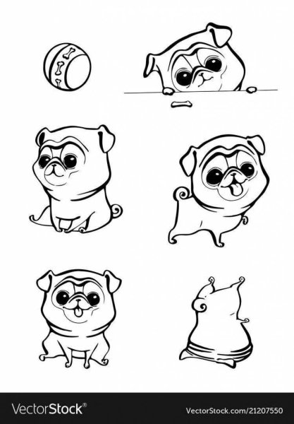 Раскраски милые мопсы