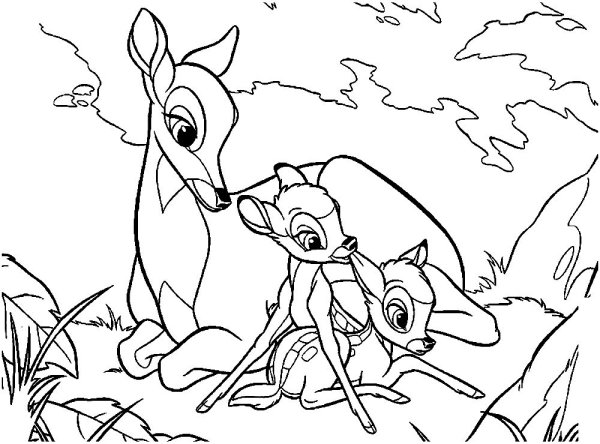 Раскраски для девочек Олененок Бэмби