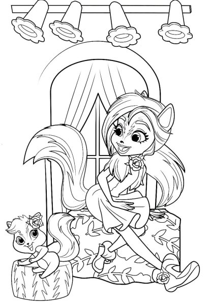 Раскраски Энчантималс Сейдж Скунси и Кейпер