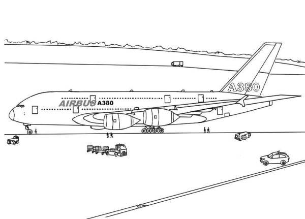 Раскраска самолет Аэробус а380