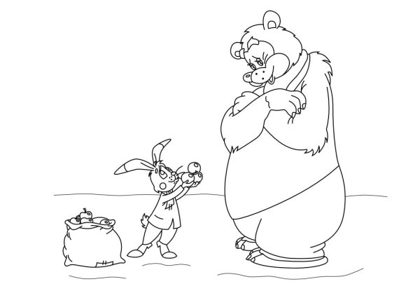 Раскраска мешок яблок Сутеев