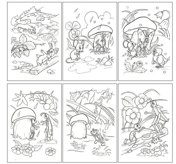 Раскраска по сказке Сутеева под грибом