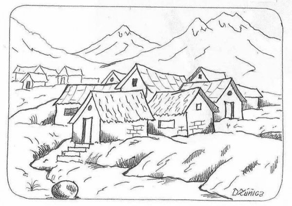 Сельский пейзаж раскраска