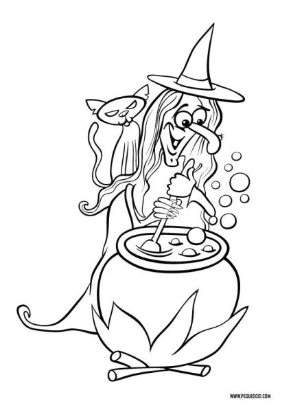 Разукрашки Хэллоуин ведьмы