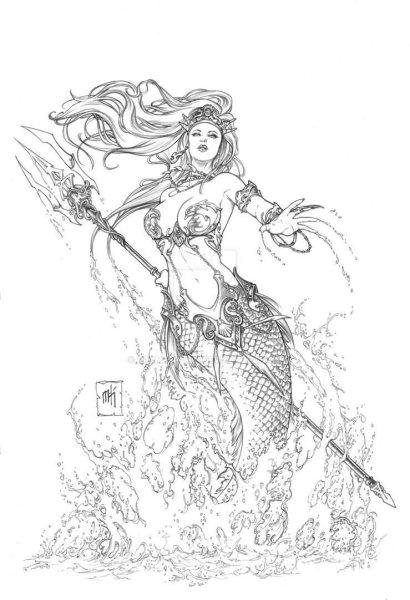 Эскиз русалки для рисования