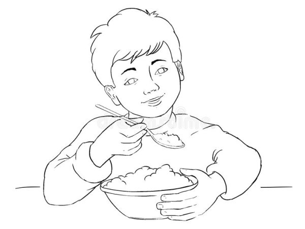 Раскраска мальчик ест