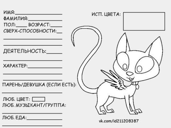 Анкета для кошки