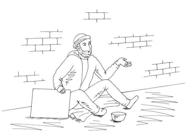 Нищий раскраска