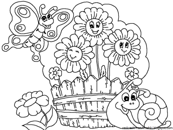 Раскраска цветы на клумбе