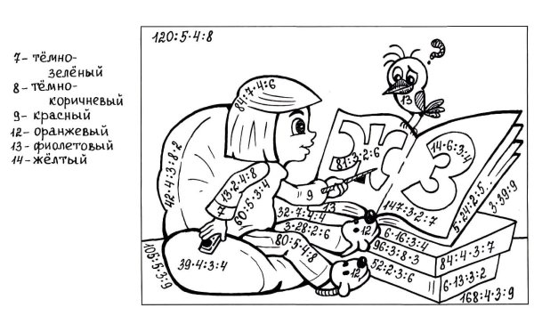 Раскраска по математике 2 класс умножение и деление