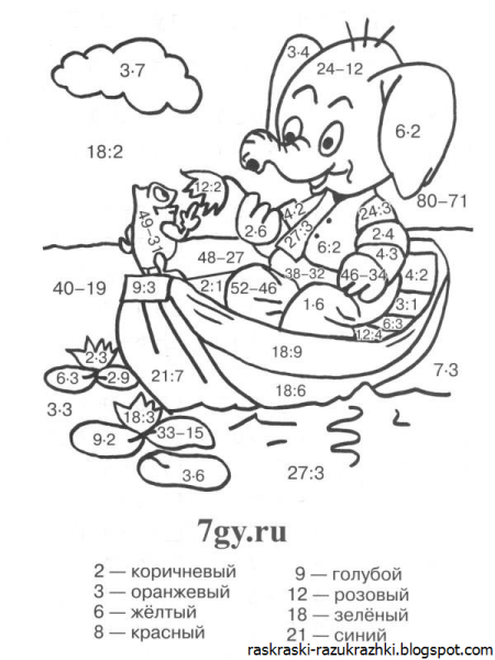 Раскраска таблица умножения и деления