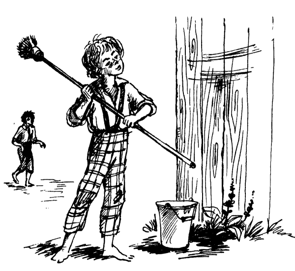 Раскраска том Сойер красит забор